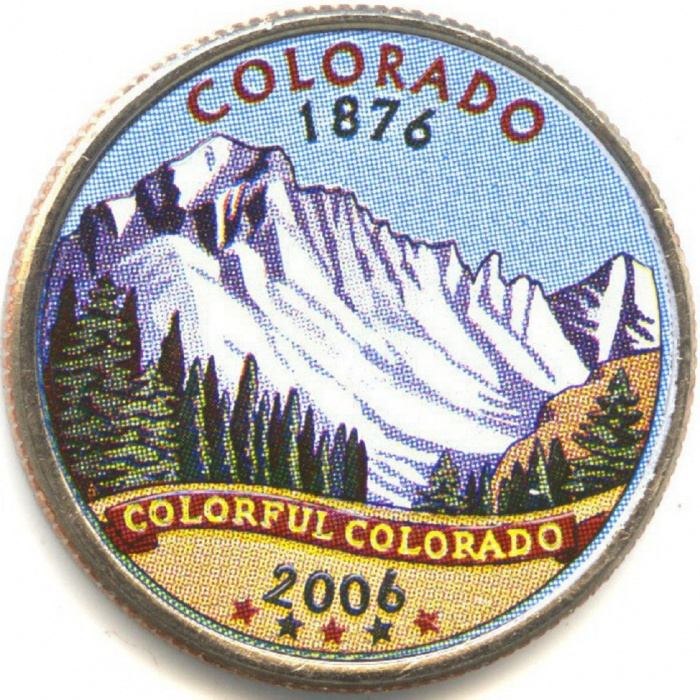(038d) Монета США 2006 год 25 центов &quot;Колорадо&quot;  Вариант №1 Медь-Никель  COLOR. Цветная